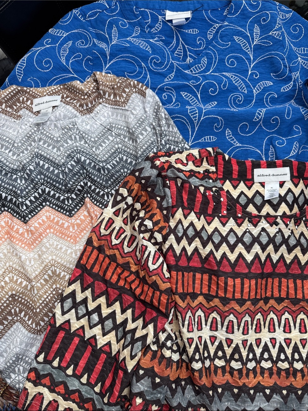 3 Alfred Dunner Women's Multicolor Geo Print Top - Red/Orange/Black lot #5